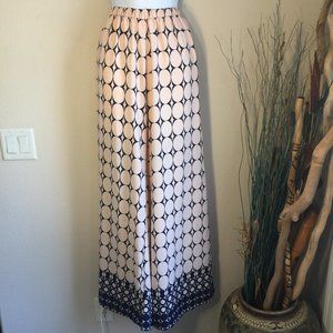 Brigette Bailey Wide Leg Palazzo Pants M Pink Navy Geometric Circle Print